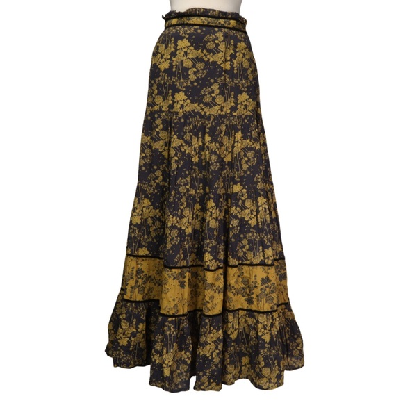 Carolina K Womens Yellow Gray Midnight Floral Print Cotton Maxi Skirt Size Large - Picture 1 of 9